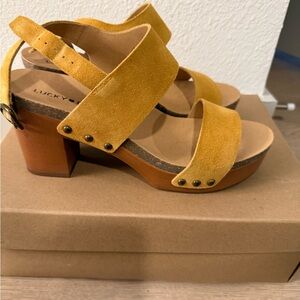 Lucky Brand Mustard Suede Platform Sandals